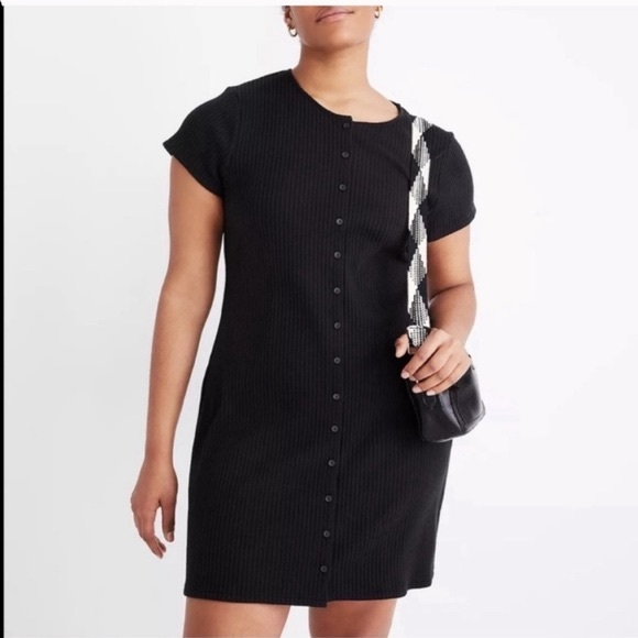 Madewell Button-Front Ribbed Mini Dress - Picture 3 of 10